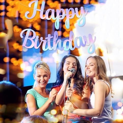 BEISHIDA Happy Birthday Banner - NO DIY,Iridescent 10Feet Pre-Strung-Glitter Birthday Sign Garland Backdrop Decorations for Women men Party - color: Iridescent