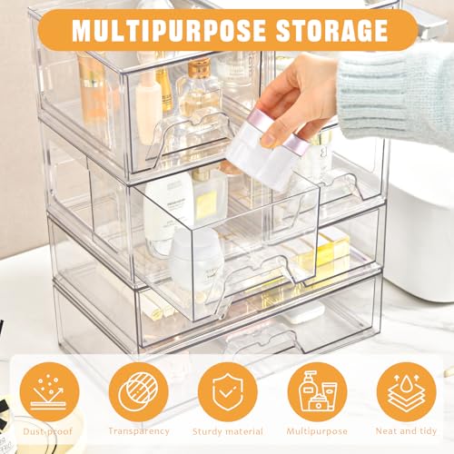 Stebopum 3 Pack Stackable Storage Drawers Clear Acrylic Organizer Makeup Bathroom Organizer and Storage for Beauty Supplies,Ideal for Vanity, Cabinet,Bathroom,Pantry Organization - style: 2 Small+1 Wide