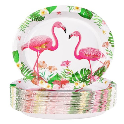 50 Pcs Flamingo Party Supplies - 10" X 12" Disposable 400 GSM Paper Plates for Tropical Luau Hawaiian Decoration - Girls Kids Summer Pool Birthday Party - style: Flamingo Oval Kit