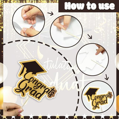 2026 Graduation Photo Booth Props, Black Gold Graduation Photo Prop Frame & Grad Photo Booth Props, Funny Grad Party Selfie Props, Selfie Photo Frame for High School and College Grad