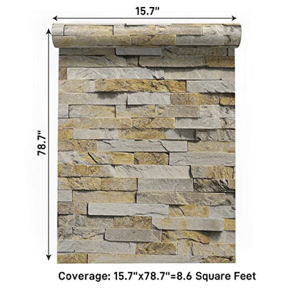 VaryPaper 3D Brick Wallpaper Peel and Stick Stone Wallpaper Self Adhesive Removable Faux Brick Wall Paper Waterproof Brick Contact Paper for Walls Bedroom Kitchen Backsplash Fireplace 15.7''x78.7'' - color: Slate Brick, size: 15.7" x 78.7"