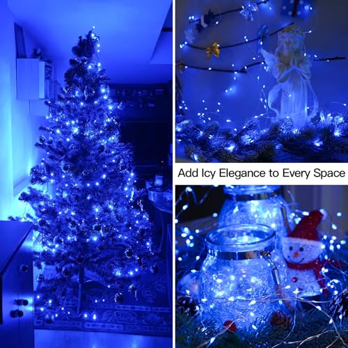 suddus 33ft 100 LED Outdoor String Lights, Blue Fairy Lights Battery Operated with Remote, Led Twinkle Lights for Bedroom, Backyard, Wedding, Tree, Mason Jar, Wall, Centerpiece, Christmas - color: Blue, size: 100LED