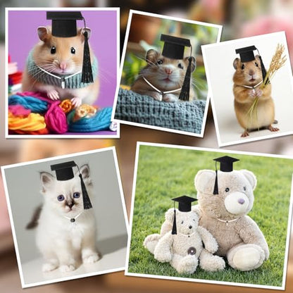 Eccliy 2 Pcs Pet Graduation Caps Mini Bachelor Hats with Tassel for Small Animal Guinea Pigs Hedgehog Bird Turtles Hamster Photo Props Graduation Holiday Festival Party Accessory(Red) - color: Red