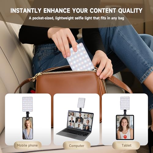 YSKE-Selfie Light, Clip On Phone Light for Video Calls& Professional Dual Clip Phone Light Compatible with Rechargeable Battery 3 Color Modes for iPho