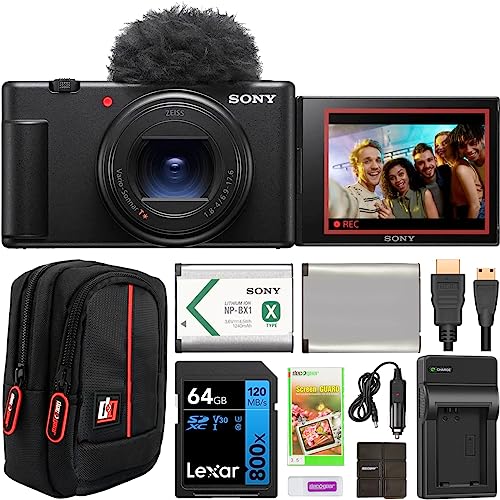 Sony ZV-1 II Vlog Camera with 4K Video & 20.1MP for Content Creators and Vloggers Black ZV-1M2/B Bundle with Deco Gear Case + Extra Battery + 64GB Memory Card + HDMI Micro Cable + Accessories Kit - color: Black, style: w/ Extra Battery Kit