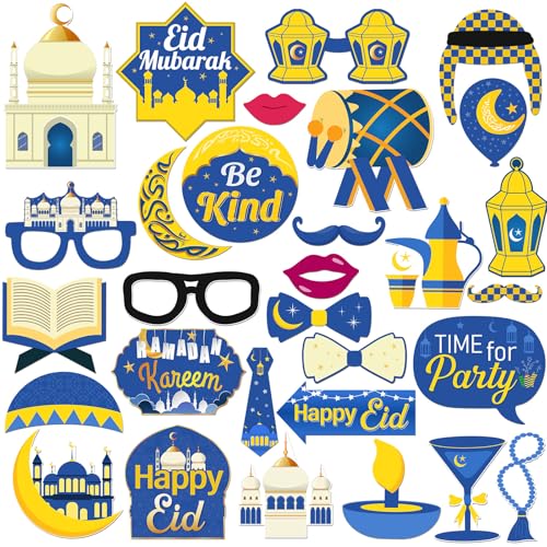 Eid Mubarak Party Photo Booth Props, Ramadan Mubarak Photoshoot Islamic Wdding Birthday Baby Shower Party Photography Props Favor Centerpiece Sticks Decorations 30 PCS