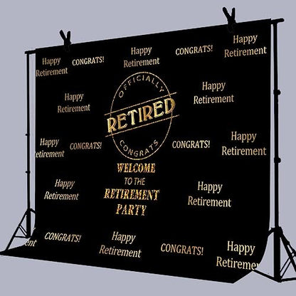 Officially Retired Black Golden Banner Backdrop for Photography, 7x5FT, Happy Retirement Party Background, Photo Booth Studio Props BJMYLU411 - size: vinyl-7x5ft