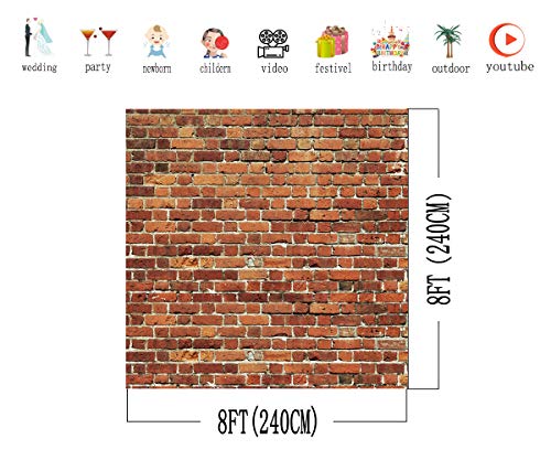 AIIKES 8x8FT Red Brick Wall Photography Backdrop Thin Vinyl Photo Backdrops Baby Birthday Party Graduation Home Decoration Photo Booth Studio Prop Banner 11-506 - size: 8x8ft