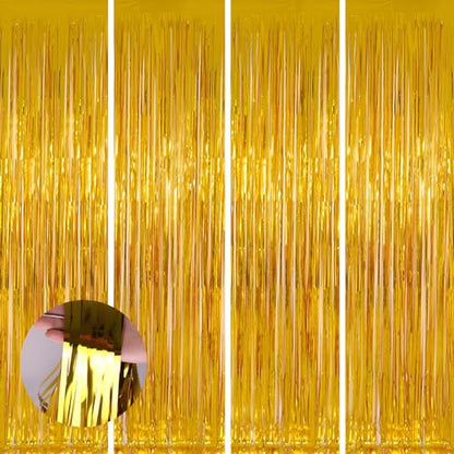 Valentines Day 4 Pack 3.3 * 8.3 ft Foil Curtain Metallic Tinsel Fringe Curtains Photo Booth Props Backdrop for Birthday Wedding Engagement Baby Shower Christmas Holiday Celebration Partyl,Gold - color: Gold, size: 4 Pack