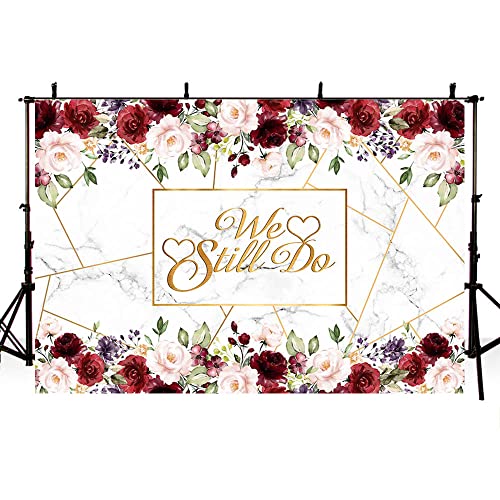 AIBIIN 7x5ft We Still Do Backdrop for Wedding Anniversary Party Photography Background White Marble Rose Gold Red Flowers Romantic Wedding Anniversary Decorations Photo Props - size: 7X5ft