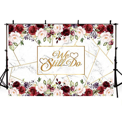 AIBIIN 7x5ft We Still Do Backdrop for Wedding Anniversary Party Photography Background White Marble Rose Gold Red Flowers Romantic Wedding Anniversary Decorations Photo Props - size: 7X5ft