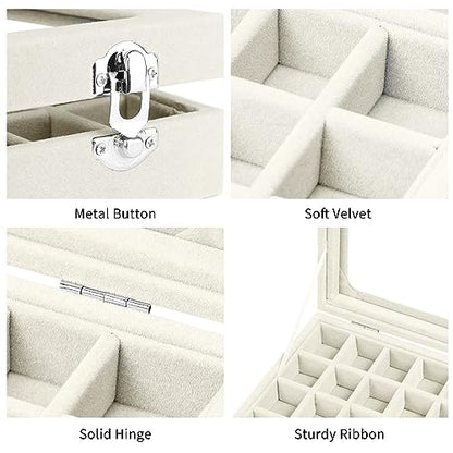 Velvet Jewelry Box 24 Grid Jewelry Earrings Display Organiser Box Ring Tray Holder Earrings Storage Case for Girls Women Wife Mom (Beige) - color: Beige