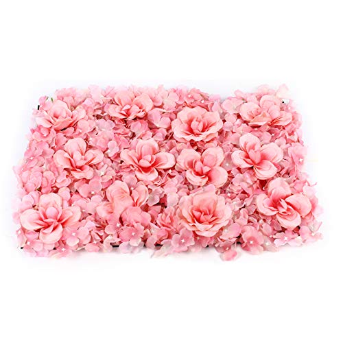 Gdrasuya10 12 Pcs Artificial Flower Wall Panels 3D Flower Background Panel for Wall, 40x60cm Wedding Flower Decorations Wall Silk Rose Panels for Party, Nail, Photo Areas, Stage Background (Pink) - color: 12pcs, Pink