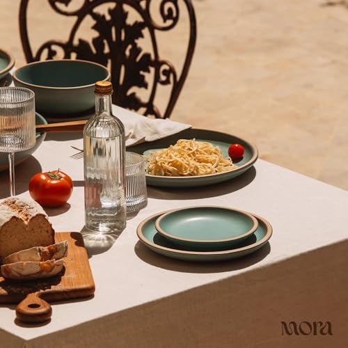MORA Medium Plates Set of 4, 8.5 inch Ceramic Pottery Salad Plates - Microwave, Oven and Dishwasher Safe - Iris - color: Iris