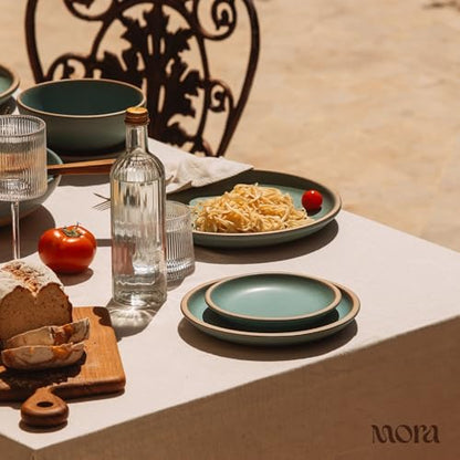 MORA Medium Plates Set of 4, 8.5 inch Ceramic Pottery Salad Plates - Microwave, Oven and Dishwasher Safe - Iris - color: Iris