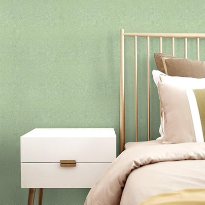 Peel and Stick Grasscloth Wallpaper Texture Green Faux Linen Contact Paper Self Adhesive Removable Vinyl Wall Paper for Bedroom Cabinets Shelf Liners Waterproof Easy Clean 17.3 x 240 Inch - color: Green, size: 17.3" x 240"