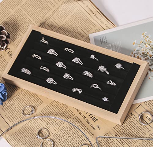 Bamboo Ring Holder,Ring Display Stand,Jewelry Organizer Stand for Rings Earrings Selling (Black) - color: Black
