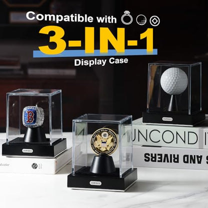 JupDec Championship Ring Display Case, Clear Acrylic Single Ring Holder with Durable Base, Dustproof Cube Showcase with Black Velvet Interior, Ideal Gift for Sports Memorabilia Fans - size: 1 Pack