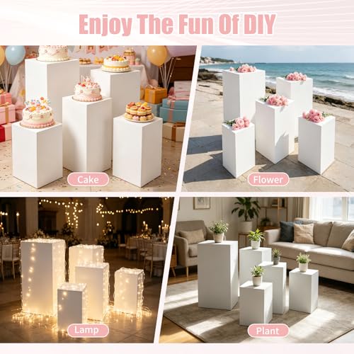 5PCS Iron Square Pedestal Stands, White Dessert Table Cube Display Pillars, Wedding Party Art Decor Display Column for Patios, Corridors and Entrances (17.72-34.65in Square) - size: 17.72-34.65in Square
