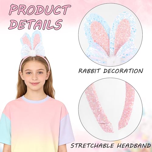 Totelux Easter Headband Bunny Ears Hair Band Glitter Sequins Rabbit Ears Hair Accessories for Women Girls Easter Party Favor Pink - color: Pink