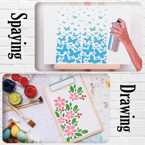 8 Pieces Stencils for Crafts Reusable Branches Musical Notes Stencil Floral Texture Background Layering Drawing Templates Stencils for Painting on Wood Furniture Paper (8 Branches)