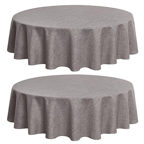 Fitable Linen Textured Tablecloths 60 Inches Round - 2 Pack Faux Burlap Table Clothes for Kitchen, Dining Room, Party, Farmhouse, Outdoor (Great for 20"-48" Round Tables, Stone) - color: Stone, size: 60" Round (2 Pack)