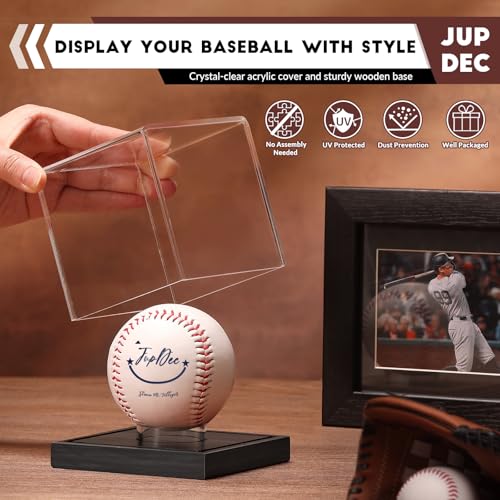 JupDec Baseball Display Case, Clear Cube Baseball Holder with Wooden Base, Autograph Baseball Stand Box for Single Ball, Acacia Wood, Black, 1 Pack - size: 1 Pack