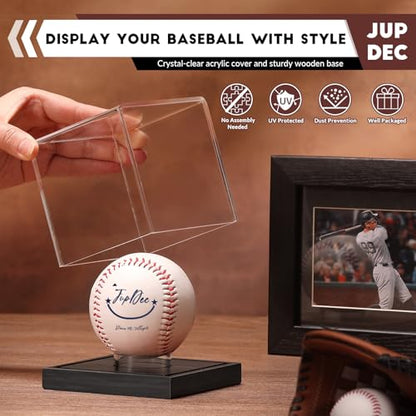 JupDec Baseball Display Case, Clear Cube Baseball Holder with Wooden Base, Autograph Baseball Stand Box for Single Ball, Acacia Wood, Black, 1 Pack - size: 1 Pack