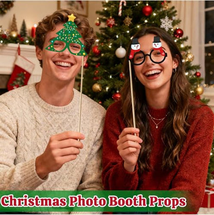 Christmas Photo Booth Props - 36Pcs Christmas Party Decorations Decor & Selfie Accessories, Fun Xmas Party Favors Gifts for Adults, Office Party Supplies
