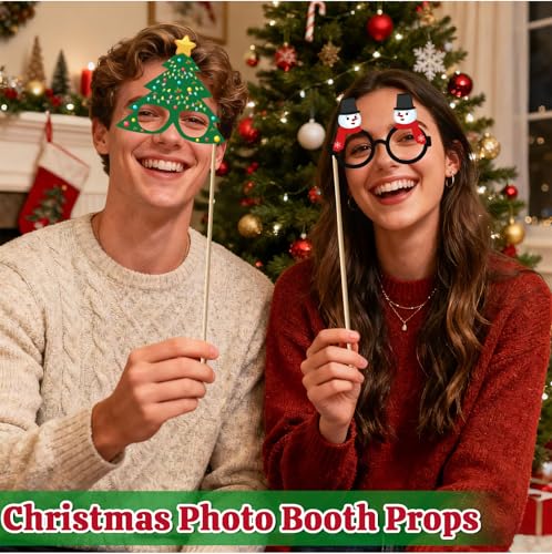 Christmas Photo Booth Props - 36Pcs Christmas Party Decorations Decor & Selfie Accessories, Fun Xmas Party Favors Gifts for Adults, Office Party Supplies