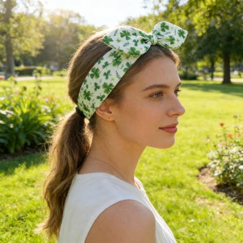 Lucky Shamrock Headband St. Patrick's Day Green Clover Bow Vibes Hair Hoop for Irish Festivals Parade Party Supplies - color: Lucky Shamrock