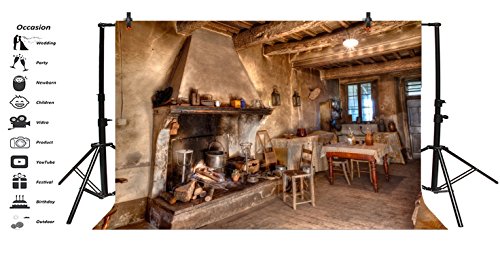 10x7ft Old Farmhouse Interior Backdrops for Photography Rustic Style Rural Retro Kitchen Homestead Western Antique Inn Restaurant Room Fireplace Decor Background Photo Studio Props