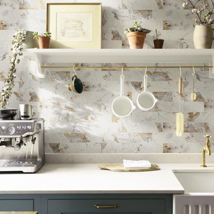Vamos Tile 100-Piece Peel and Stick Backsplash Seamless Tile,3''x6'' Glossy Pandora Marble with Gold Veining PVC Subway Tile,Stick on Backsplash for Kitchen/Bathroom/Laundry Room - color: Pandora Marble with Gold Veining
