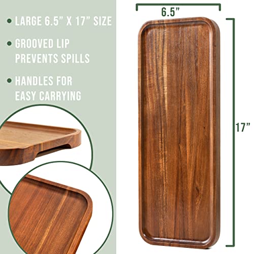 Large Solid Acacia Wood Serving Trays (17 x 6.5 inches) Rectangular Wooden Serving Platters for Home Decor, Food, Vegetables, Fruit, Charcuterie, Appetizer Serving Tray, Cheese Board (Set of 3 Plates) - size: Large