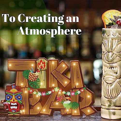 Geetery LED Tiki Bar Sign Wooden Tiki Bar Decor Hawaiian Luau Party Decoration Rustic Table Decorations LED Light Plaque for Aloha Hawaii Tropical Birthday Party Photo Props Patio Home Kitchen