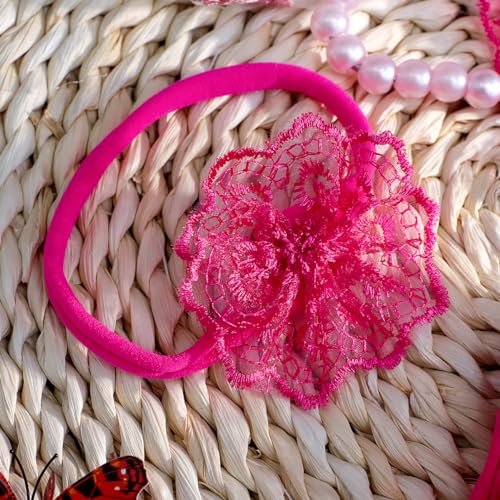 Ylsteed Newborn Photography Outfits - Lace Romper & Photo Props (Girls, Hot Pink) - color: Hot Pink