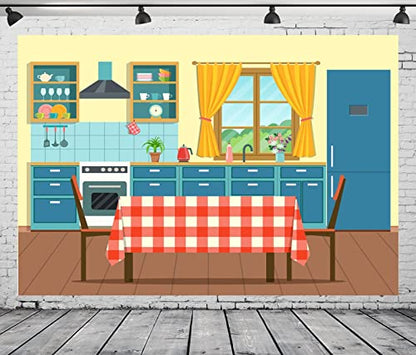 BELECO 10x8ft Fabric Kitchen Backdrops for Photography Kids Cartoon Kitchen Background for Baking Cooking Party Decorations Birthday Banner Baby Children Portrait Photoshoot Studio Booth Props - size: 10x8FT