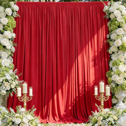 Sugargirl Wrinkle Free Red Backdrop Curtains Polyester Photo Backdrop Drapes Curtains with Rod Pockets for Party Birthday Wedding Photography Home Decoration(5x7FT, 2 Panels) - color: Red, size: W5' x H7' (2 panels)