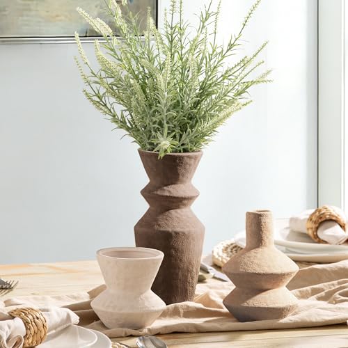 Ceramic Vase Home Table Decor - Flower Vase Set of 3 Living Room Kitchen Decorations Farmhouse Modern Rustic Vases Decorative Centerpiece for Shelf Bedroom Office Bathroom Dining Coffee Desk - color: 10-brown