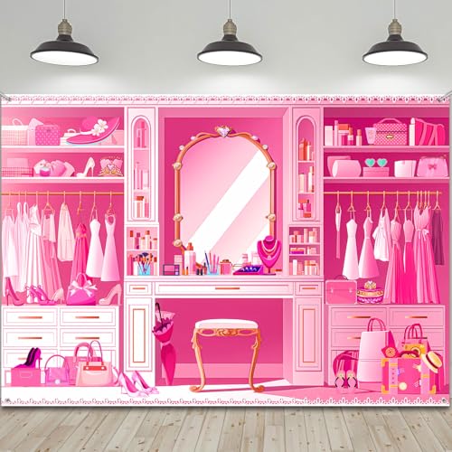 HANYING Pink Princess Cloakroom Backdrop,10x7ft Cartoon Girly Vanity Table Makeup Photography Background,Girls Birthday Baby Shower Photo Backdrop,Portrait Studio Props,HY0137YL - size: 10x7ft