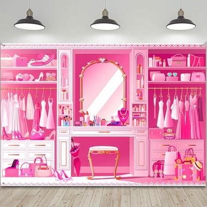 HANYING Pink Princess Cloakroom Backdrop,10x7ft Cartoon Girly Vanity Table Makeup Photography Background,Girls Birthday Baby Shower Photo Backdrop,Portrait Studio Props,HY0137YL - size: 10x7ft