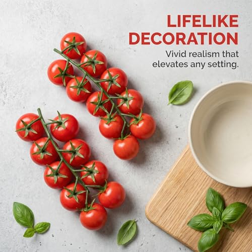 Leadigol Artificial Cherry Tomatoes String - 8.46 Inch Lifelike Fake Fruit Decor, Foam Photography Props, Red Tomatoes for Kitchen & Table Centerpiece(Red)