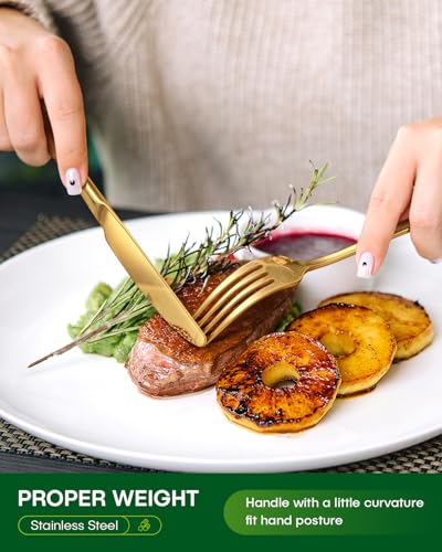 PHILIPALA 20 Piece Gold Silverware Set, Stainless Steel Flatware Set for 4 Food Grade Cutlery Utensil Set Include Knife Fork Spoon Mirror Polished Dishwasher Safe