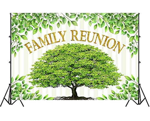 Family Reunion Backdrop, Family Tree Members Theme Photo Backdrop Vinyl 10x7ft Green Tree Family Gather Welcome Party Photography Backdrops Rod-Pocket Props, BJLSGU96 - size: 10x7ft