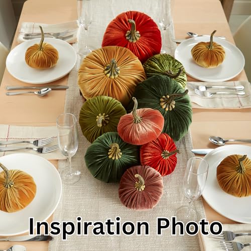 Your Heart's Content Set of 4 Small Velvet Pumpkins, Handmade Mantle Decor, Autumn Pumpkin Arrangements, Thanksgiving Centerpiece, Rustic Fall Wedding Centerpiece (Harvest, Gold, Emerald, Brown) - color: Harvest, Gold, Emerald, Brown