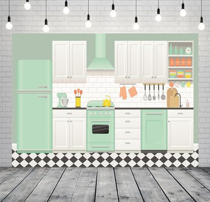 Fabric 7x5ft Cartoon Kitchen Backdrop Kids Baking Cooking Background for Photography Kitchen Theme Cooking Party Decor Online Bake Class Banner Baby Children Easter Photoshoot Photo Props - size: 7x5FT