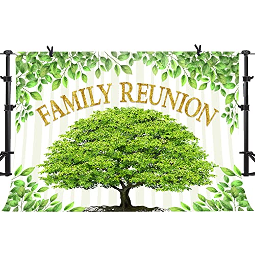 Family Reunion Backdrop, Family Tree Members Theme Photo Backdrop Vinyl 10x8ft Green Tree Family Gather Welcome Party Photography Backdrops Rod-Pocket Props, BJLSGU97 - size: 10x8ft