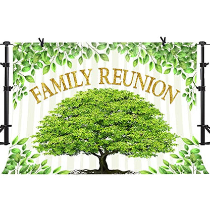 Family Reunion Backdrop, Family Tree Members Theme Photo Backdrop Vinyl 10x8ft Green Tree Family Gather Welcome Party Photography Backdrops Rod-Pocket Props, BJLSGU97 - size: 10x8ft