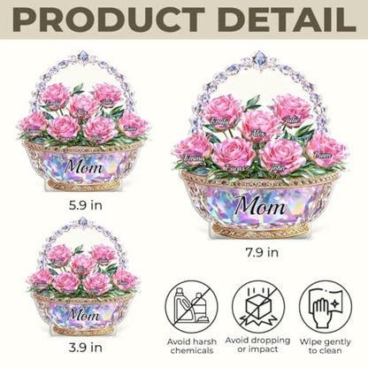 LOVELYPOD Personalized Flower Basket Acrylic Plaque for Mom, Custom Shape Mommy and Kids Acrylic Plaque, Mother’s Day Gift for Mom Grandma, Family Flower Keepsake, Mama Gift from Son Daughter - color: Design #6