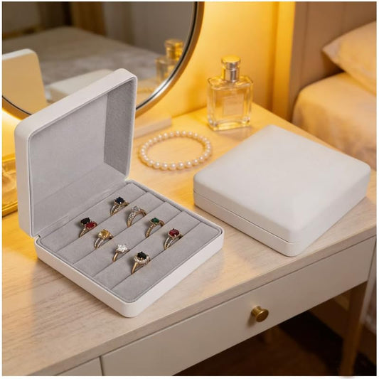 Small Ring Organizer Box, Portable Jewelry Rings Display Collector Case, Jewelry Ring Tray holder Showcase. Modern Rings Storage Boxes Fit for Women, Girl for Travel (White) - color: White
